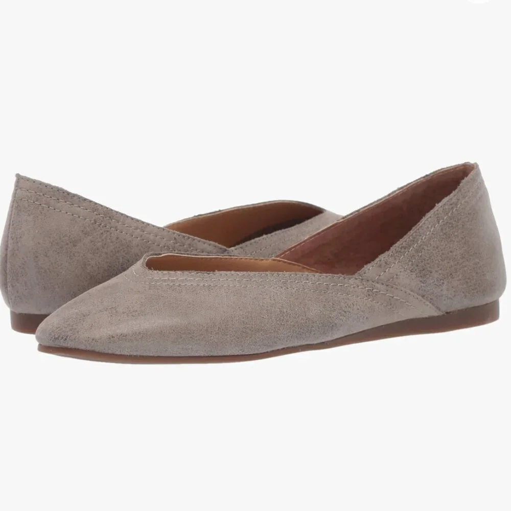 Lucky Brand SZ 9 Alba Gray Leather Ballet Flat Romantic Feminine Fairy Essential